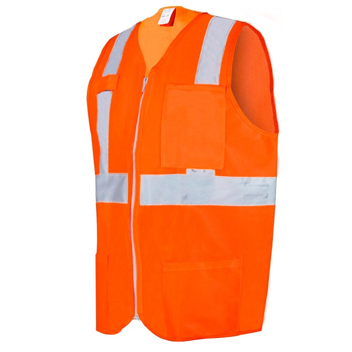  RUGGED BLUE Chaleco de seguridad naranja de malla de poliéster  para hombres y mujeres, chaleco reflectante clase 2 con certificación ANSI  con cinta plateada reflectante de 2 pulgadas, chaleco de construcción