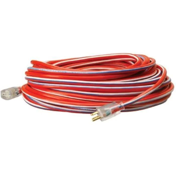 Extensión eléctrica roja con blanco de 100ft.