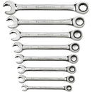 Juego de 8 llaves combinadas con matraca de 5/16 a 3/4plg 12pt.