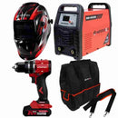Combo soldadora inversor multiproceso 220/440v, rotomartillo inalámbrico 20v, careta electrónica y maleta