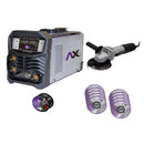Combo soldadora inversor multiprocesos MIG, TIG, MMA 110-220v, 120amp y esmeriladora 4-1/2plgs, 120v 850w.