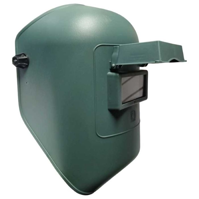 Careta verde militar para soldar con visor levantable