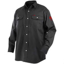 Camisa de trabajo negra de algodón/spandex resistente al fuego talla M.