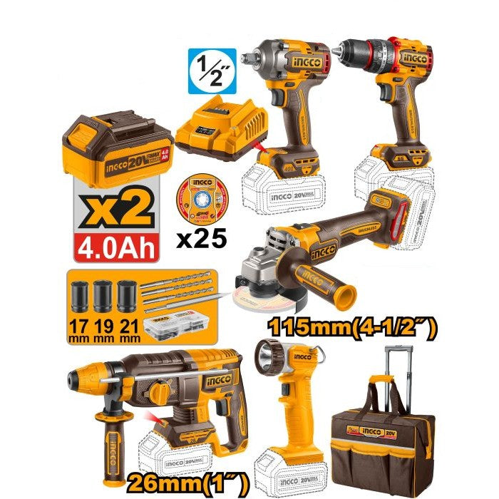 Combo industrial de 5 herramientas inalámbricas de 20v.