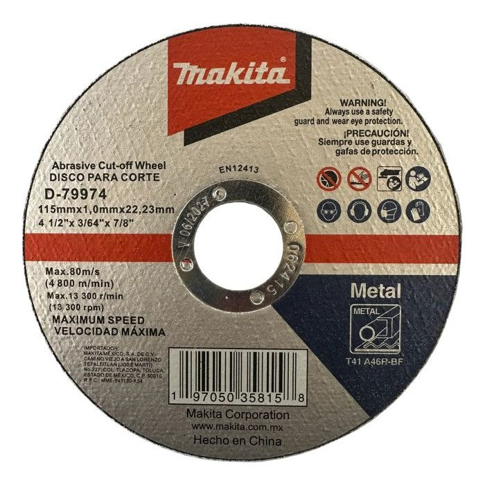 Disco de corte para metal de 4-1/2 x 3/64 x 7/8plgs.