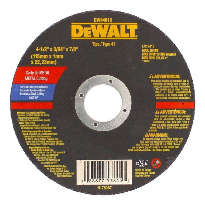 Disco para corte de 4-1/2 x 3/64 x 7/8plgs.