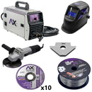 Combo de soldadora inversor multiprocesos MIG, TIG, MMA 110-120v 140amp y esmeriladora 4-1/2plgs, 120v 850w.