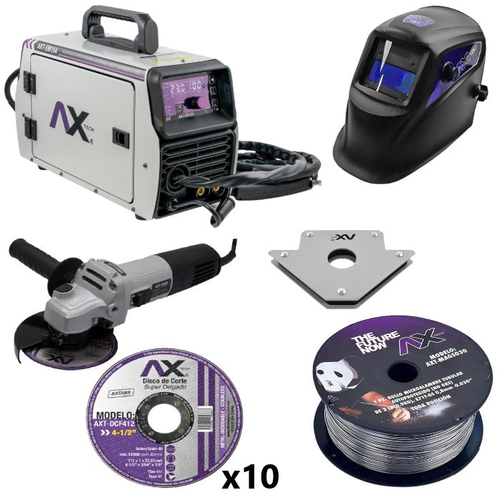 Combo de soldadora inversor multiprocesos MIG, TIG, MMA 110-120v 140amp y esmeriladora 4-1/2plgs, 120v 850w.